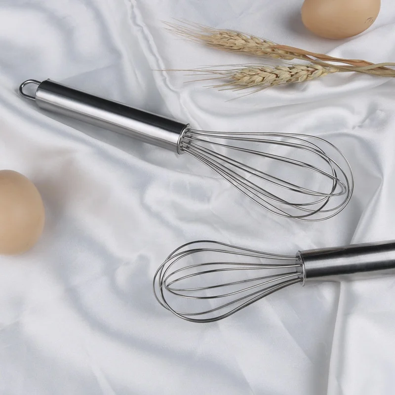 

Multifunctional 8" 10" 12" Kitchen Hand Push Egg Beater Mixer Food Blending Stainless Steel Whisk Ware, Light grey