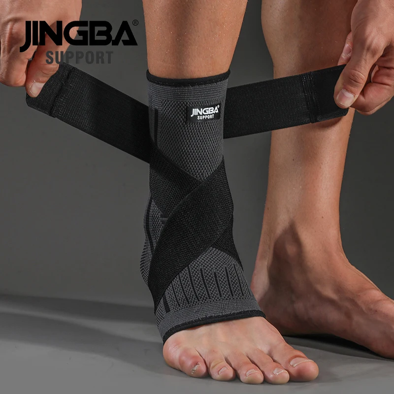 

JINGBA SUPPORT 0147 hot Sale Custom Breathable Ankle Guard Nylon Knitted Ankle Sleeve with Strap Compression Ankle Support