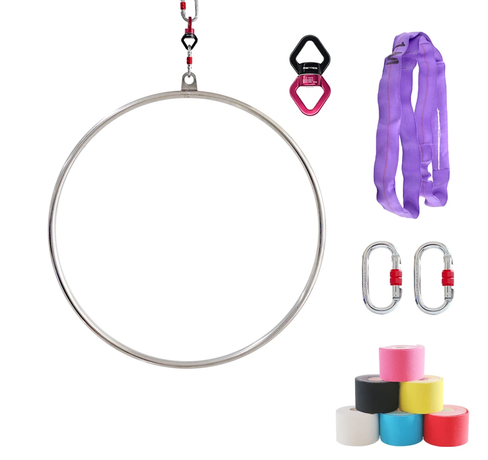 

Professional Aerial Lyra Hoop Kit 600 KGS Stainless Steel 2.5cm 85cm Yoga Ring Indoor Sports for Circus, Acobatics, Stainless steel color