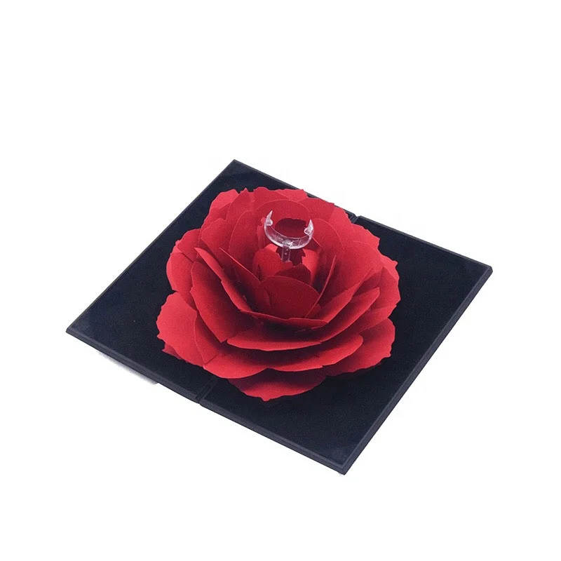 

Romantic Red Flower Ring Boxes Jewelry Gift Rose Flower Ring Box Plastic, Black/red/pink/customize