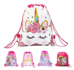 Cartoon Unicorn Drawstring Bag Kids School Backpack Travel Storage Package Children Birthday Party Gift