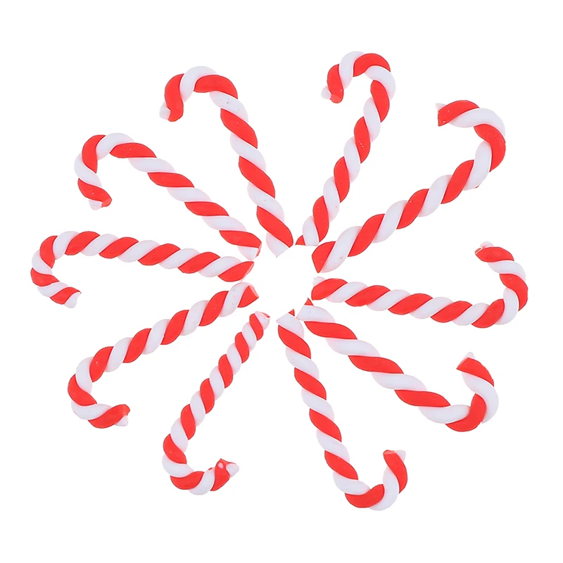 

10Pcs Cute Clay Christmas Red White Candy Cane Craft Home Christmas Decoration Resin Flatback Cabochons Scrapbooking