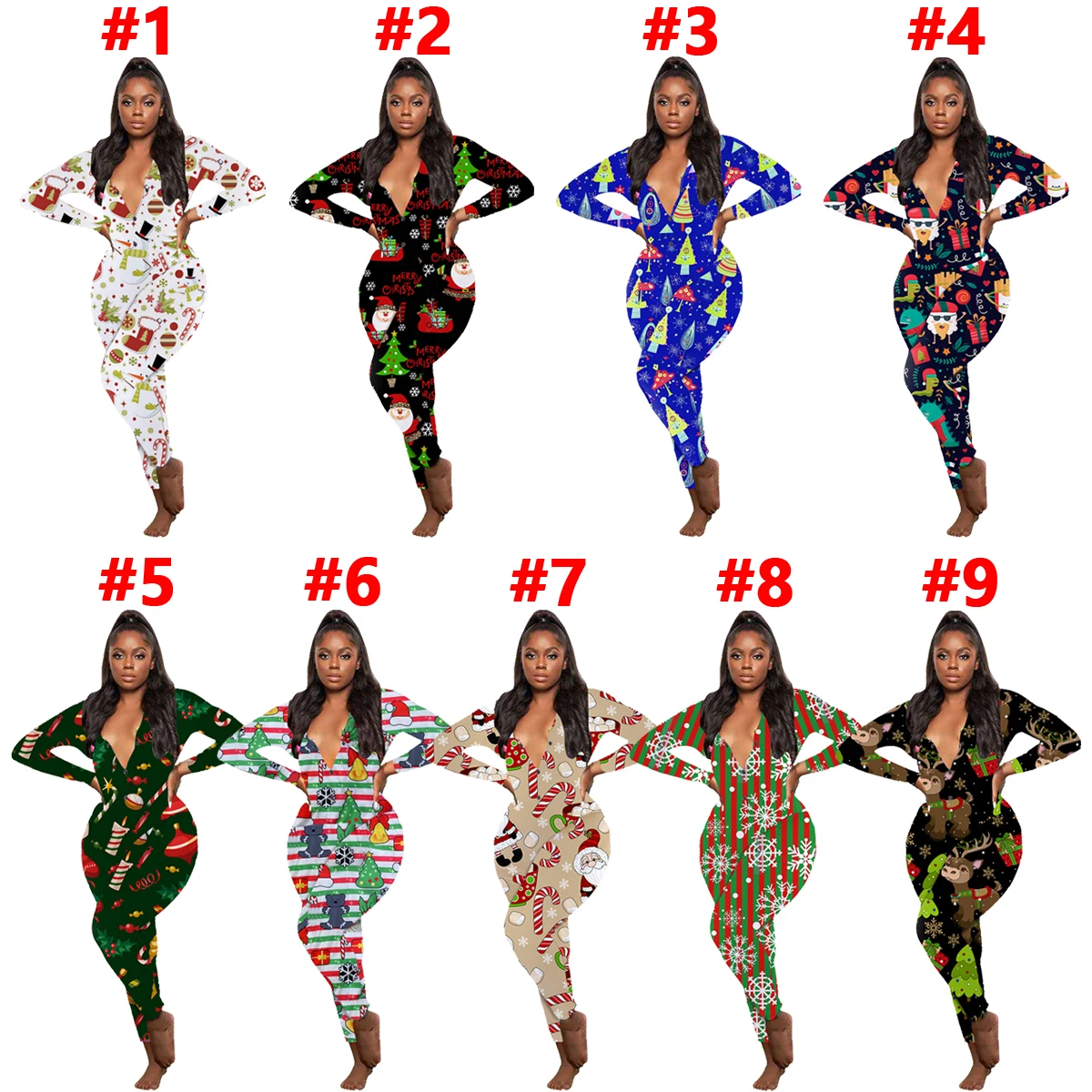 

2020 Hot Sale Winter Contrast Zipper Sexy Women Christmas Pyjamas Jumpsuit Pajamas For Women