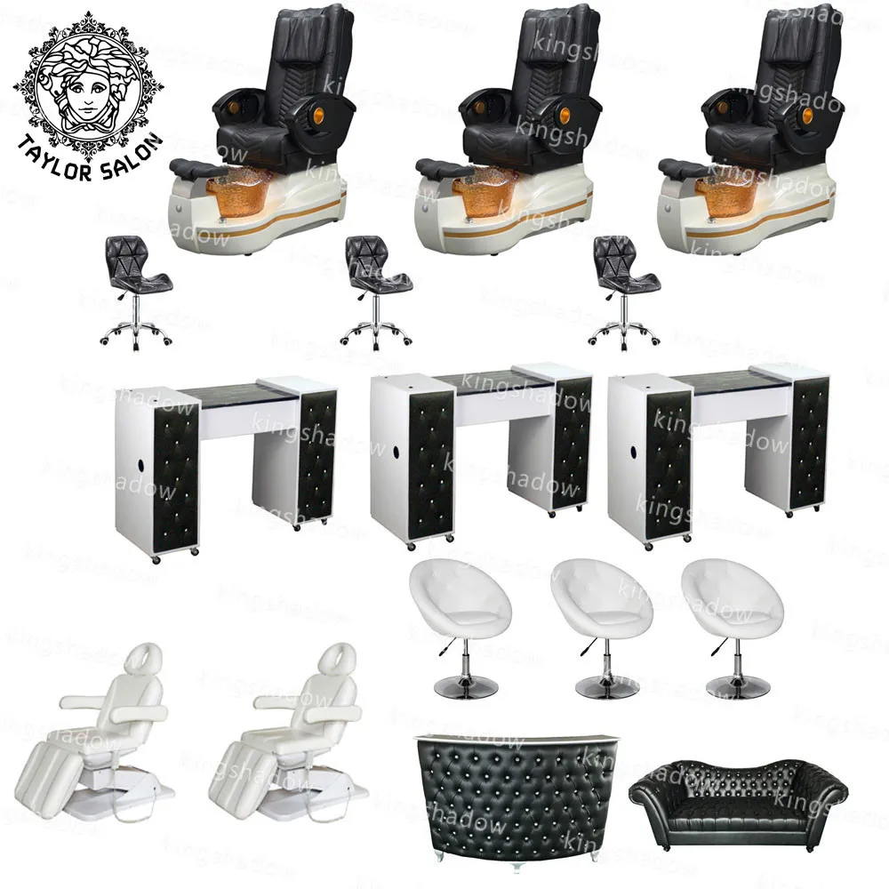 

Nail salon furniture package manicure table foot spa massage chairs pedicure chair with crystal bowl, Diverse optional