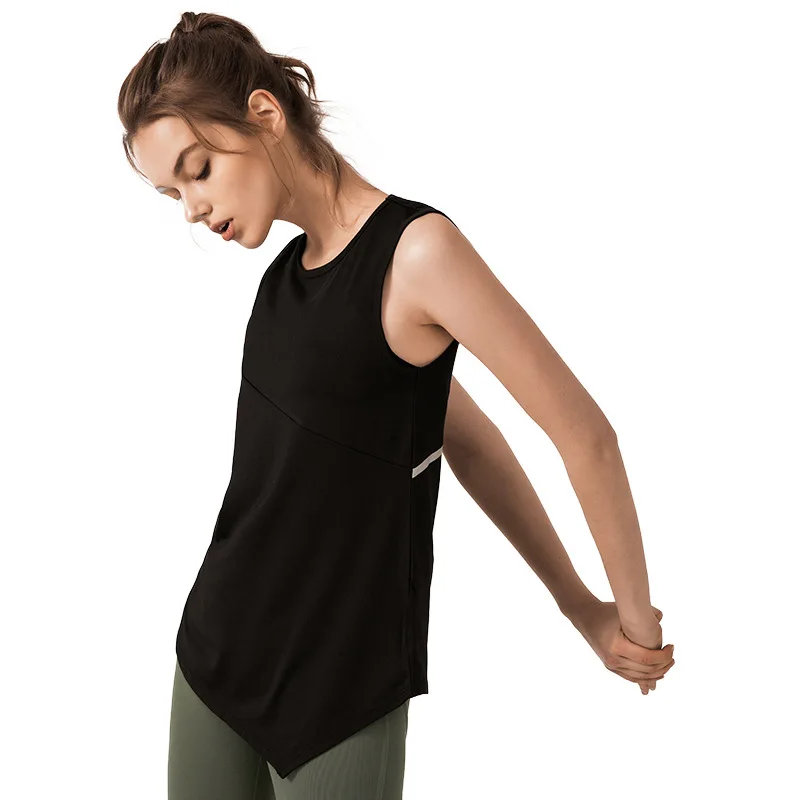 

Custom Sleeveless Shirts Women Fitness Sports Wholesale O-Neck Women Workout White Yoga Gym Loose Tank Top