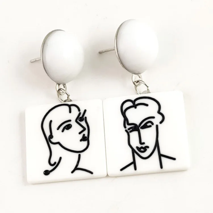 

Customate Newest Fashion Iced Out Style Minimalist Men Women Head Unique Acrylic Statement Earrings, White