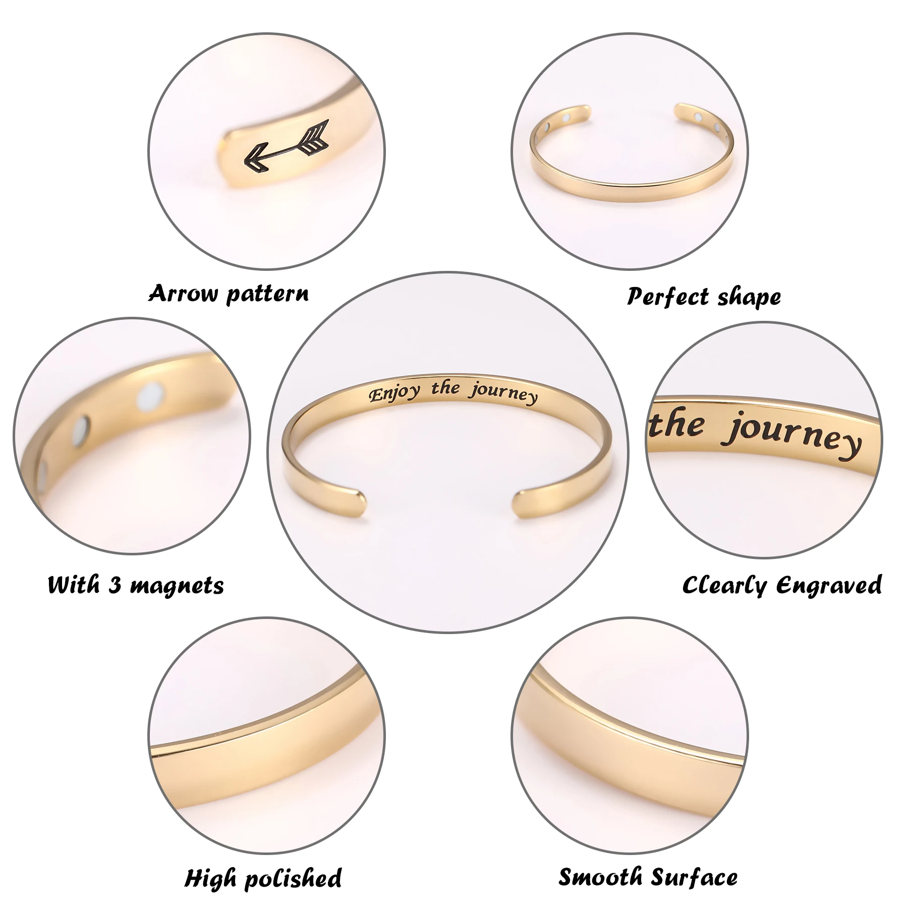 

Inspiration Message Quotes Stainless Steel Silver Gold Rose Gold Magnetic Customized Engraved Open Cuff Women Bangle, Gold,silver,rose gold