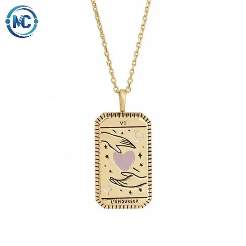 

2021 Best Selling Women Love Couple Necklace Gold Plated L'AMOUREUX Tarot Card Necklace, Golden