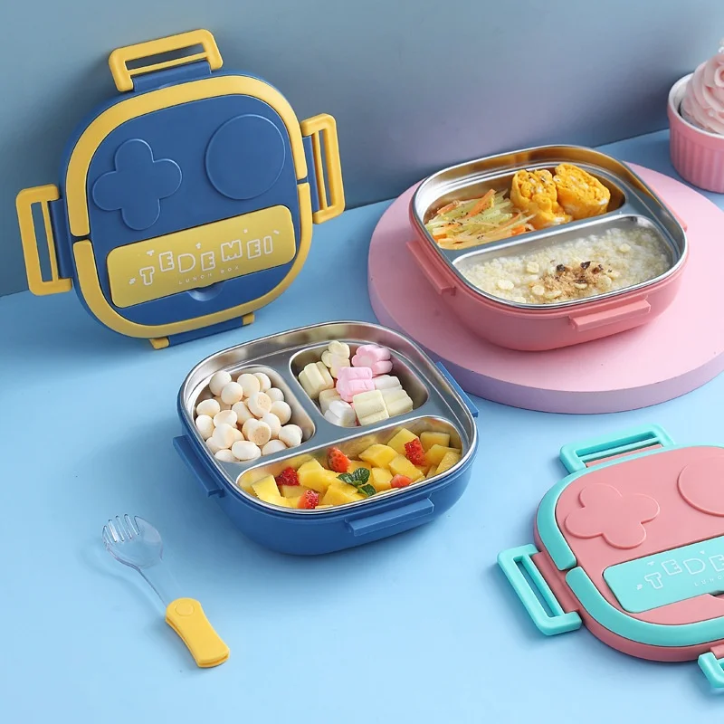 

Food grade stainless steel lunch box kids bento box with compartment, Blue/pink