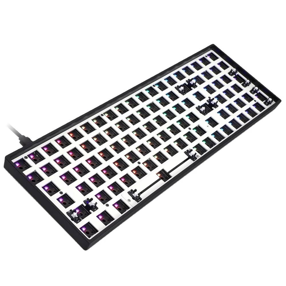 

GK96XS black RGB Hotswap Custom DIY Kit for 60% Keyboard color backlit PCB Mounting Plate Case, Black white