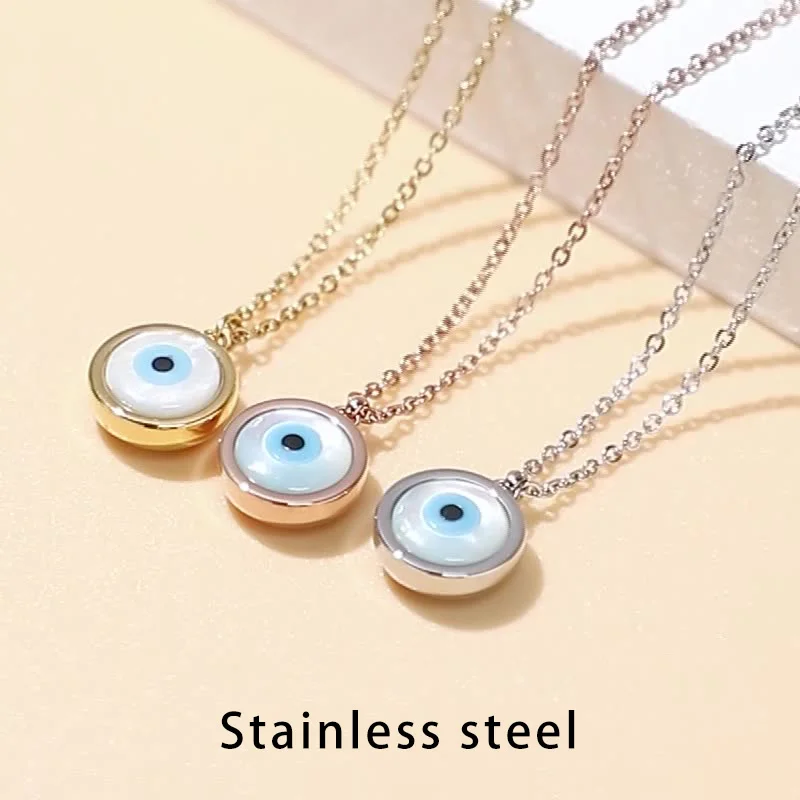 

18k Gold Jewelry Blue Evil Eye Stainless Steel Necklace, Silver\gold\rose gold