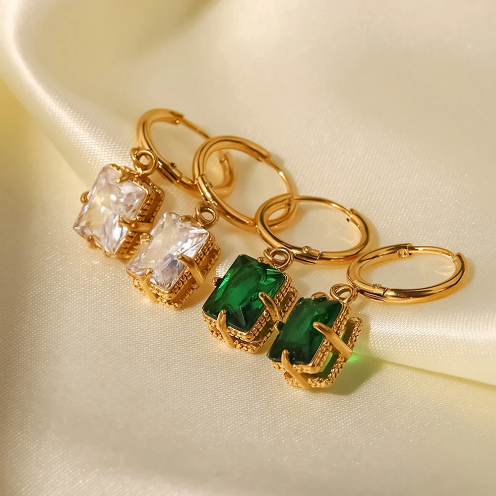 

Design Vintage 18K Gold Plating Cubic Zirconia Earrings Charm Jewelry Stainless Steel Hoop Earrings