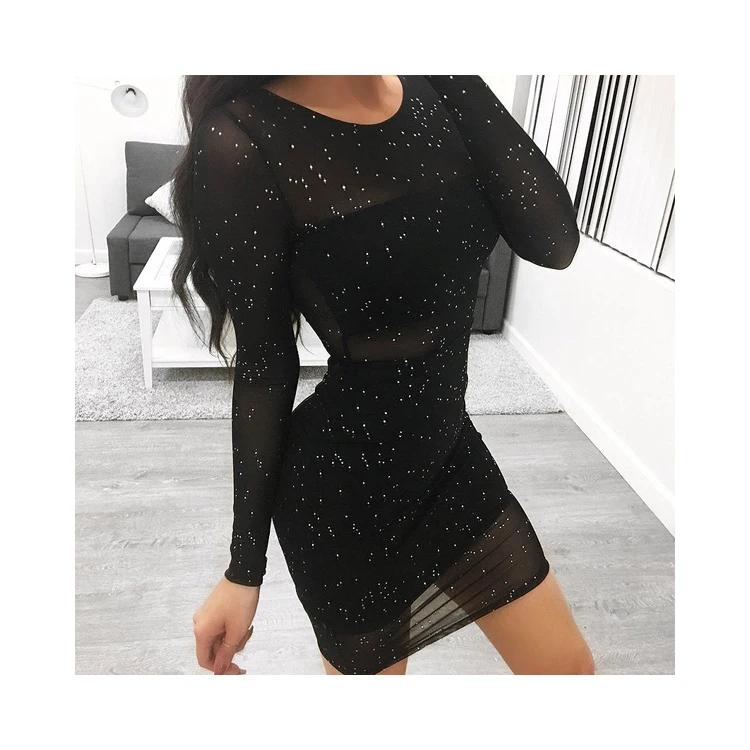 

China Fashion 2 color blink transparent sexy bodycon night loose dress for women