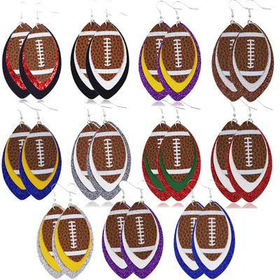 

L754 Lady Girls Fashion Accessories Jewelry Layers Pu Leather Football Earrings Fashion Women Sequined Sports Earring