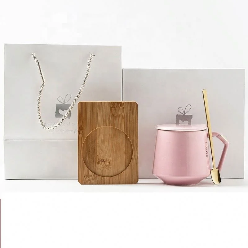 

380Ml Hot Sell Gift Sets Coffee Mugs Ceramic With Wooden Tray, Multi colors