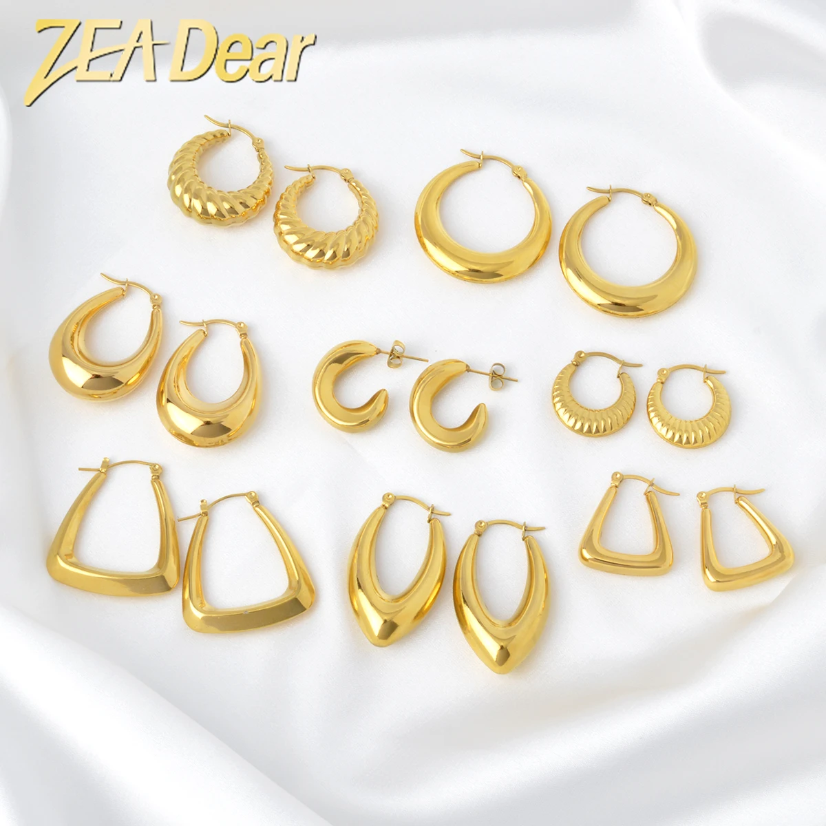 

Stainless Steel Chunky Hoop Earrings 18K Gold Plated Huggie Chunky Statement Earrings Jewelry For Women