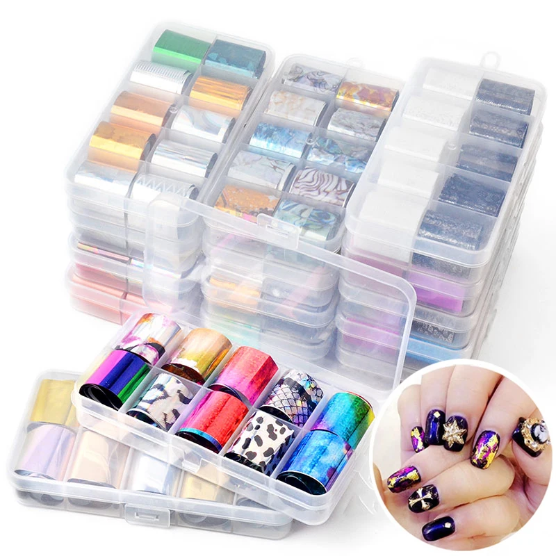 

Mixed 10 Sheets Laser Starry Sky Nail Art Transfer Foil Sticker Decals Polish Gel Design Manicure Decoration Accessories