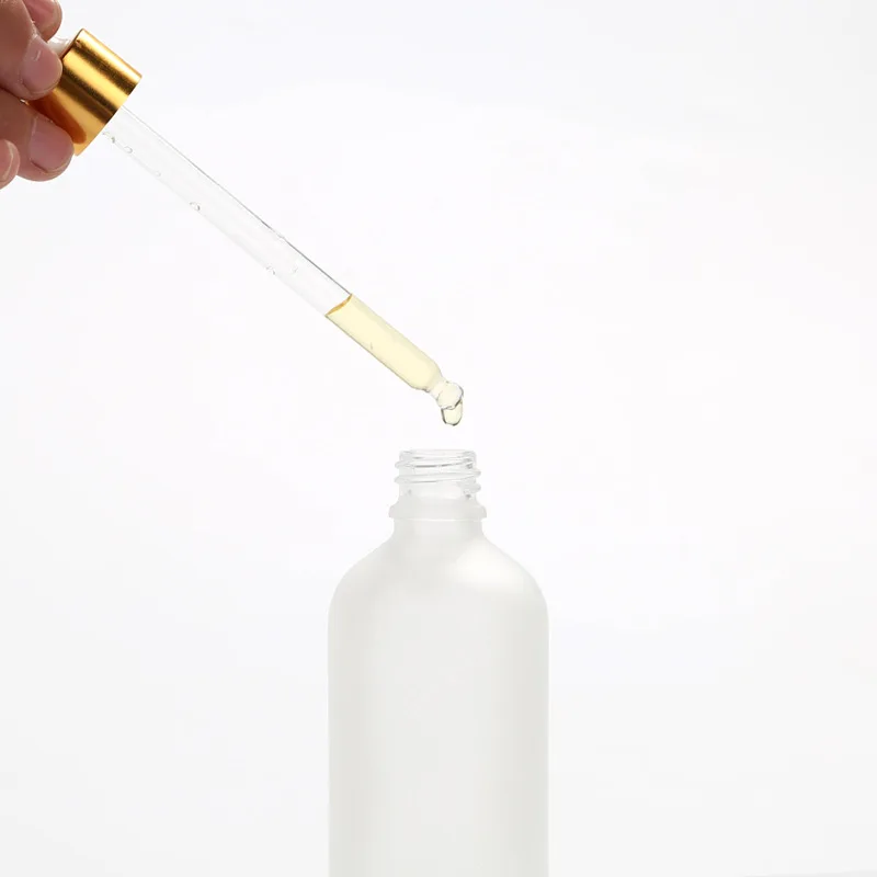 15 ml 20 ml 30 ml 50 ml 100ML  frosted clean glass dropper bottle for essential oil with gold cap factory