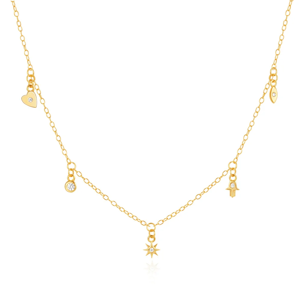Fashion Pendant Necklaces 925 Sterling Silver Diamond Necklace Star Heart Hand Eye Round Charm Gold Plated Necklace for Women