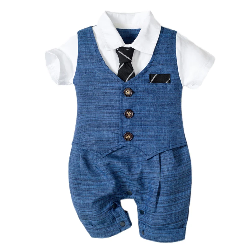 

Amazon's newest male baby waistcoat small suit100% cotton birthday party handsome dress suit, Blue