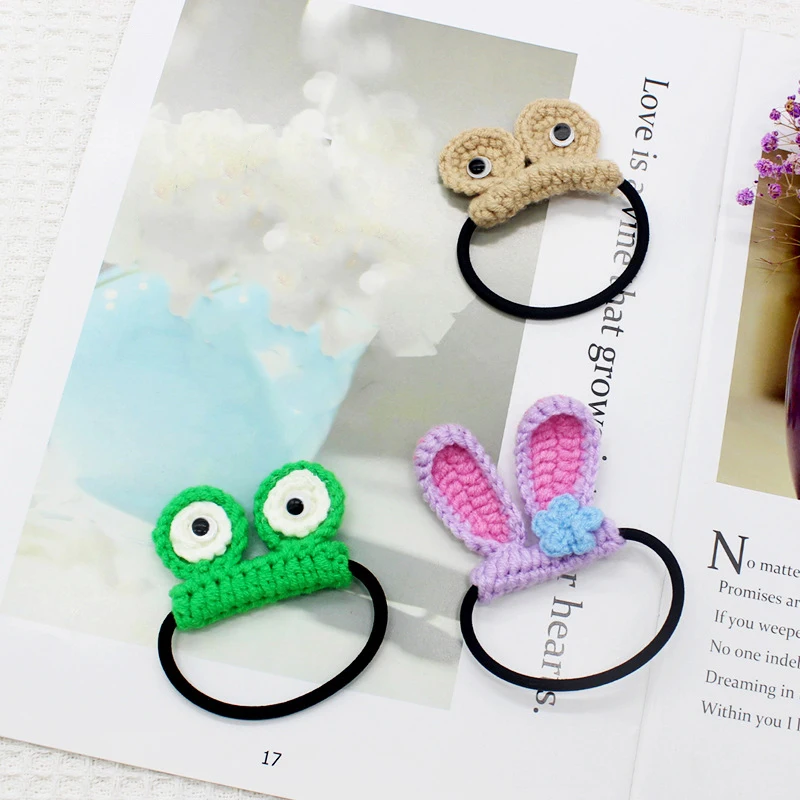 

MIO New Arrival Handmade Hair Band Cute Cartoon Knitted Rabbit Hair Rope Elastic Rubber Weave Hair Tie For Girls