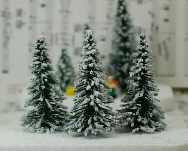 Dollhouse Miniature Set of 3 Evergreen Christmas Trees for Decoration 