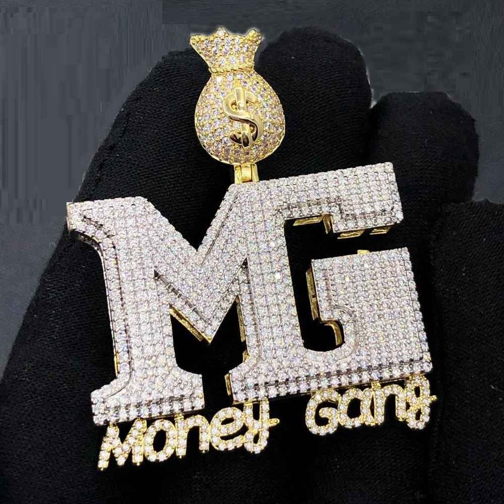 

New Customize Design Hip Hop Men Pendant Micro Pave 5A CZ Dollar Money Gang Necklace, Rose gold
