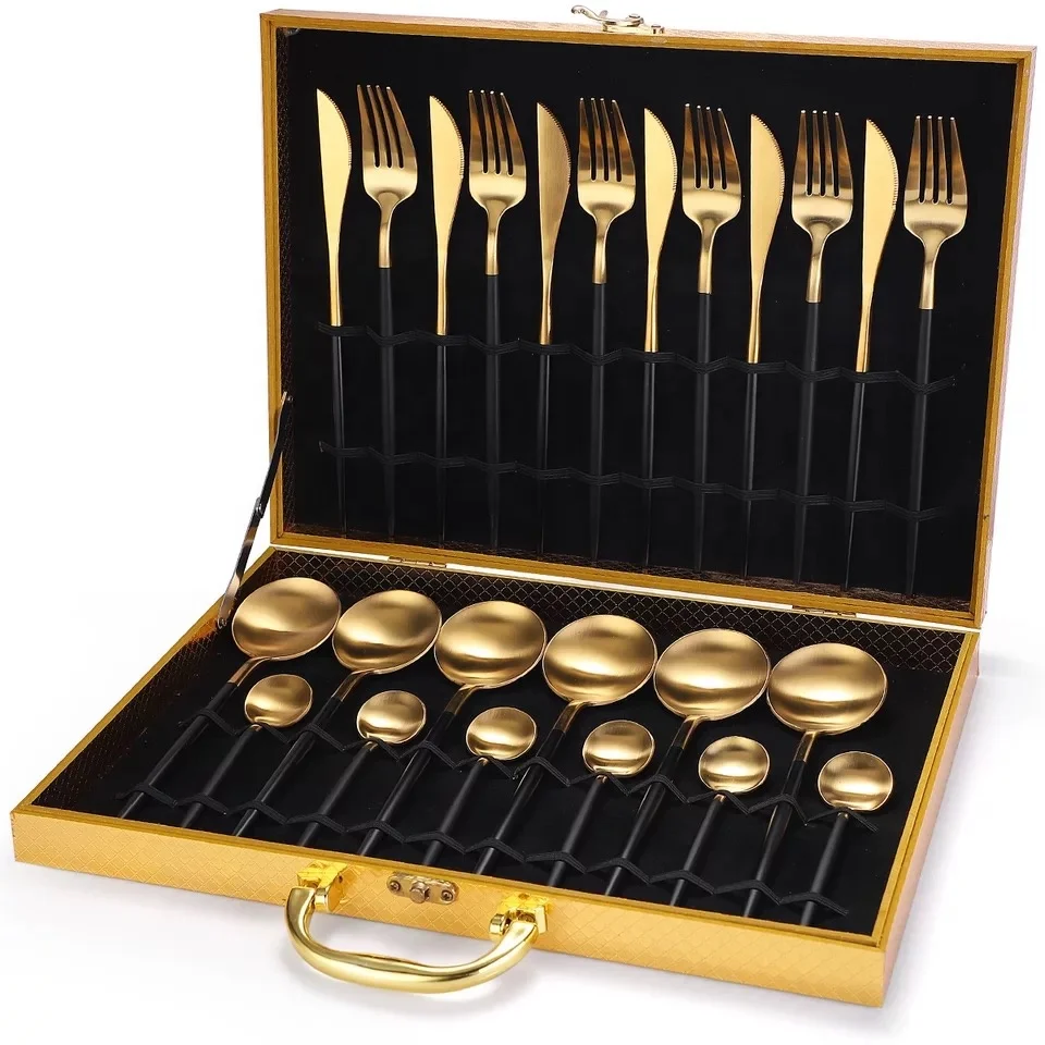 

Stainless Steel Eco-Friendly Gold Cutlery Finished Cartoon Matte Black Flatware Set