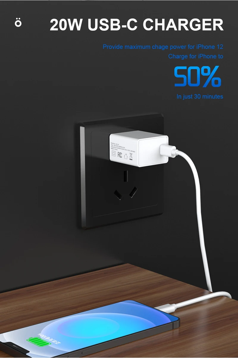 Usb Type C Wall Charger 20w Fast Pd Charger Power Adapter For Iphone 12 11 Xs Xr X 8 Plus Ipad