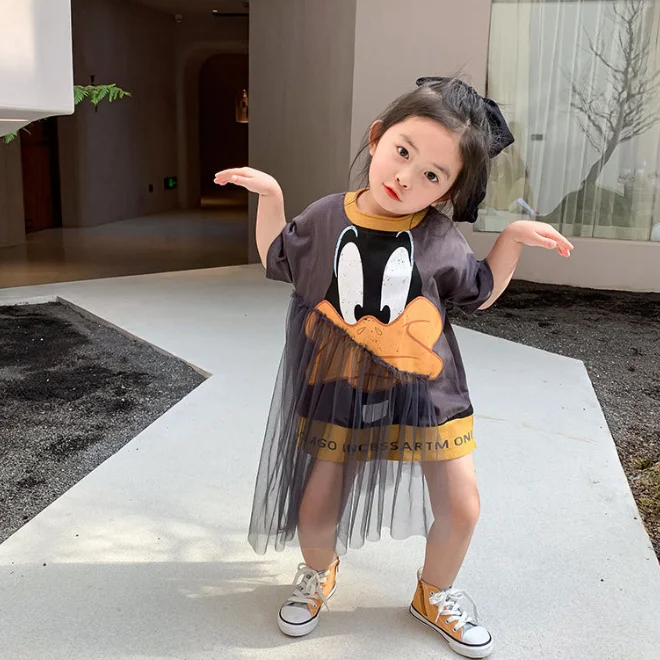 

KS2747 Summer designer girls cotton tshirt dress cute print girls cartoon dress, As picture