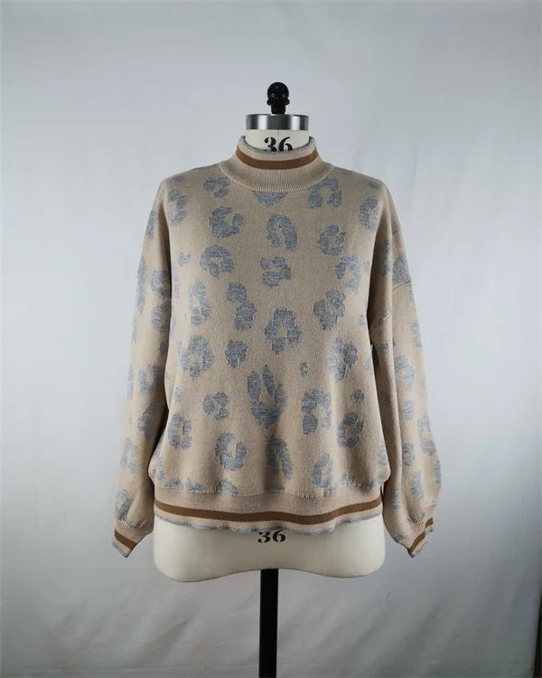 

Ladies Printed half collar pullover 100% cotton knitted sweaters for women 2021 fashion sweaters