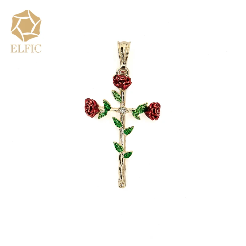 

Elfic 18K Gold Essential for women Rose Cross Pendant Religious Jewelry Necklace wholesale
