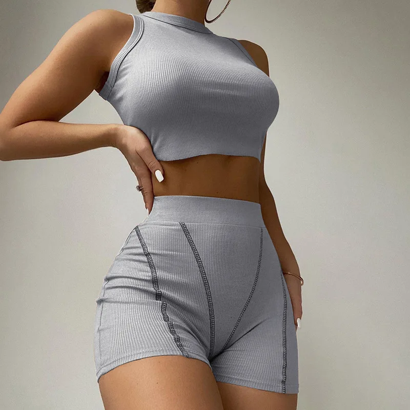 

FS6355A 2022 new arrival women's clothing solid color 2 piece shorts sets