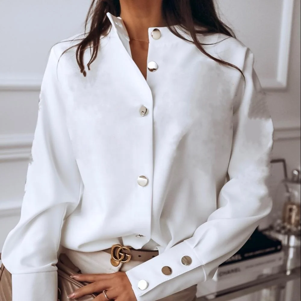 

European and American long-sleeved special button shirt top