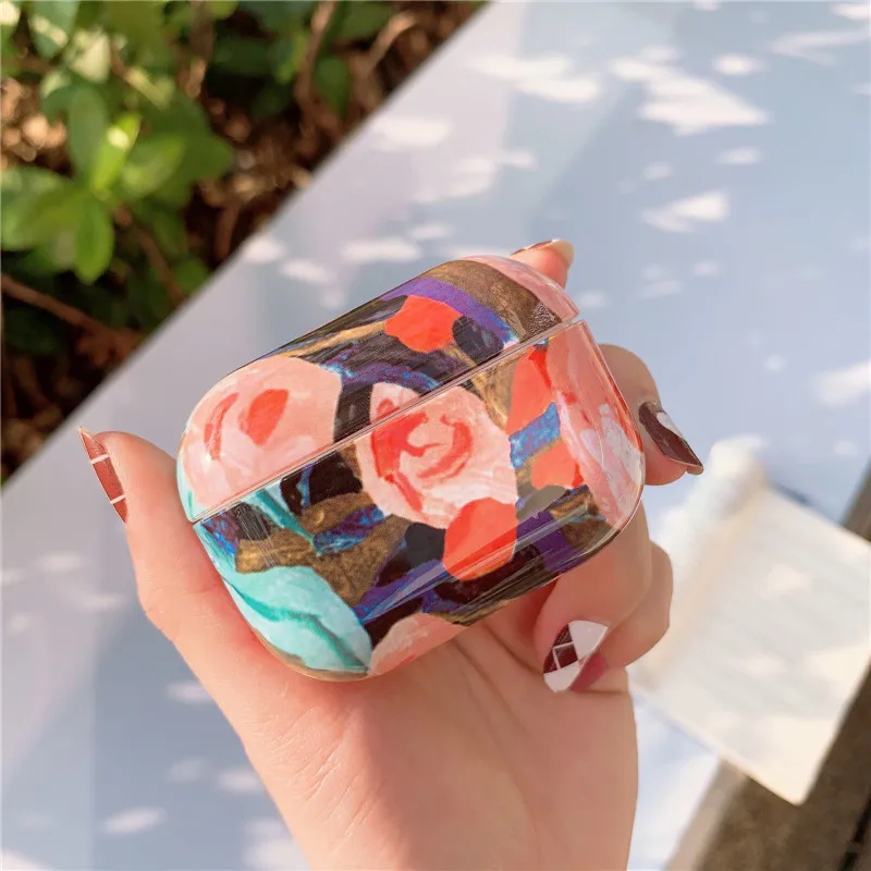 Custom PC series color print case for iphone airpods case,flower oil painting design for airpods pro case pc hard protective