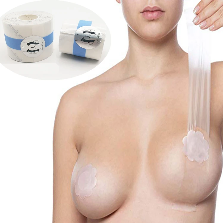 

2020 New 5CM* 10M Transparent Bare Invisible Bra Instant Clear Breast Boob Tape With Nipple Cover Silicone Custom Pasties