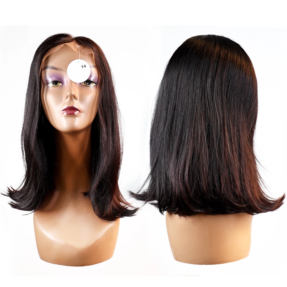

13*4 real human hair wig female long hair natural color mid-length straight hair wig, 1b natural black