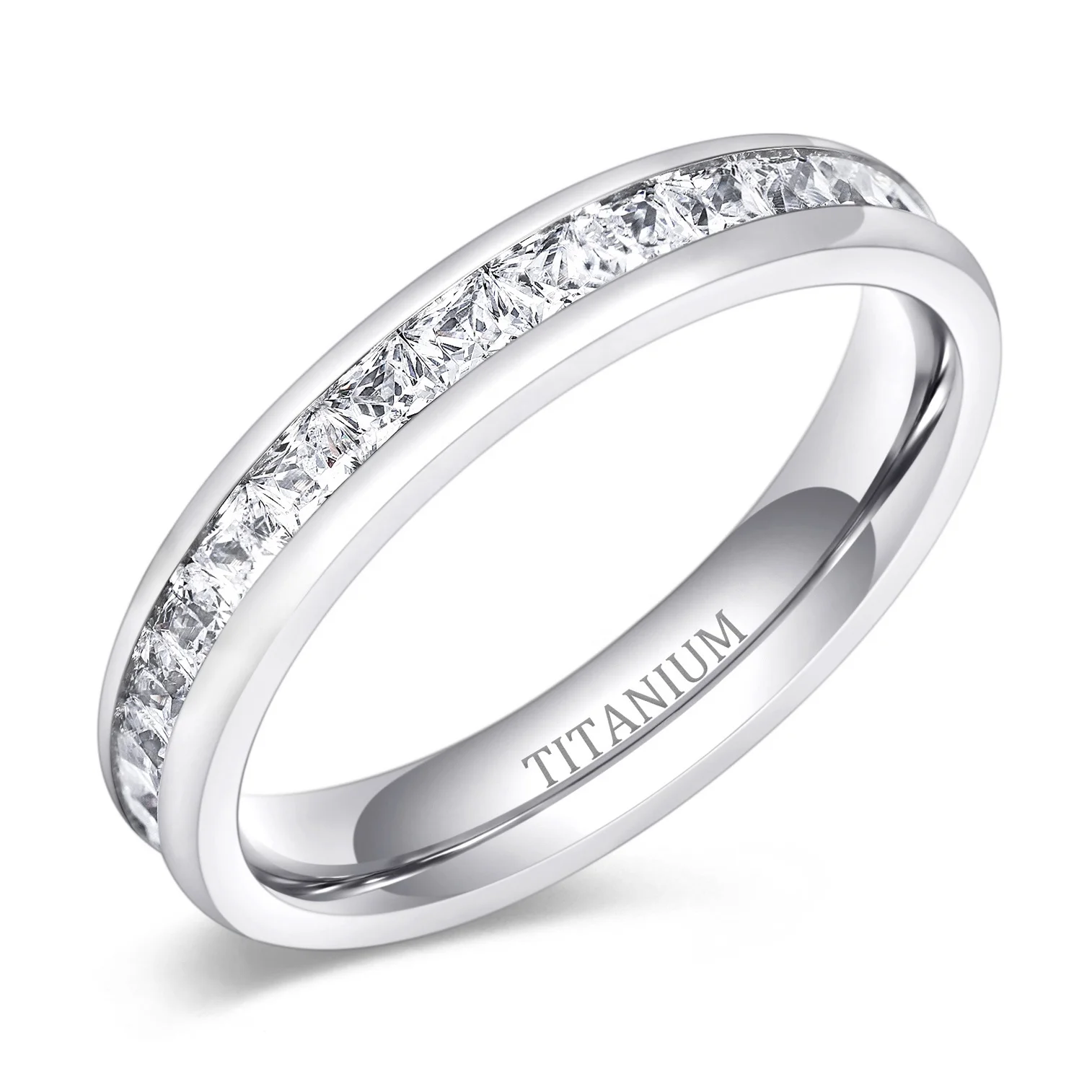 OAHLAN Fashion Jewelry 4mm Band Stackable Promise Ring Cubic Zirconia Inlay Titanium Rings for Women Girl Wedding Engagement