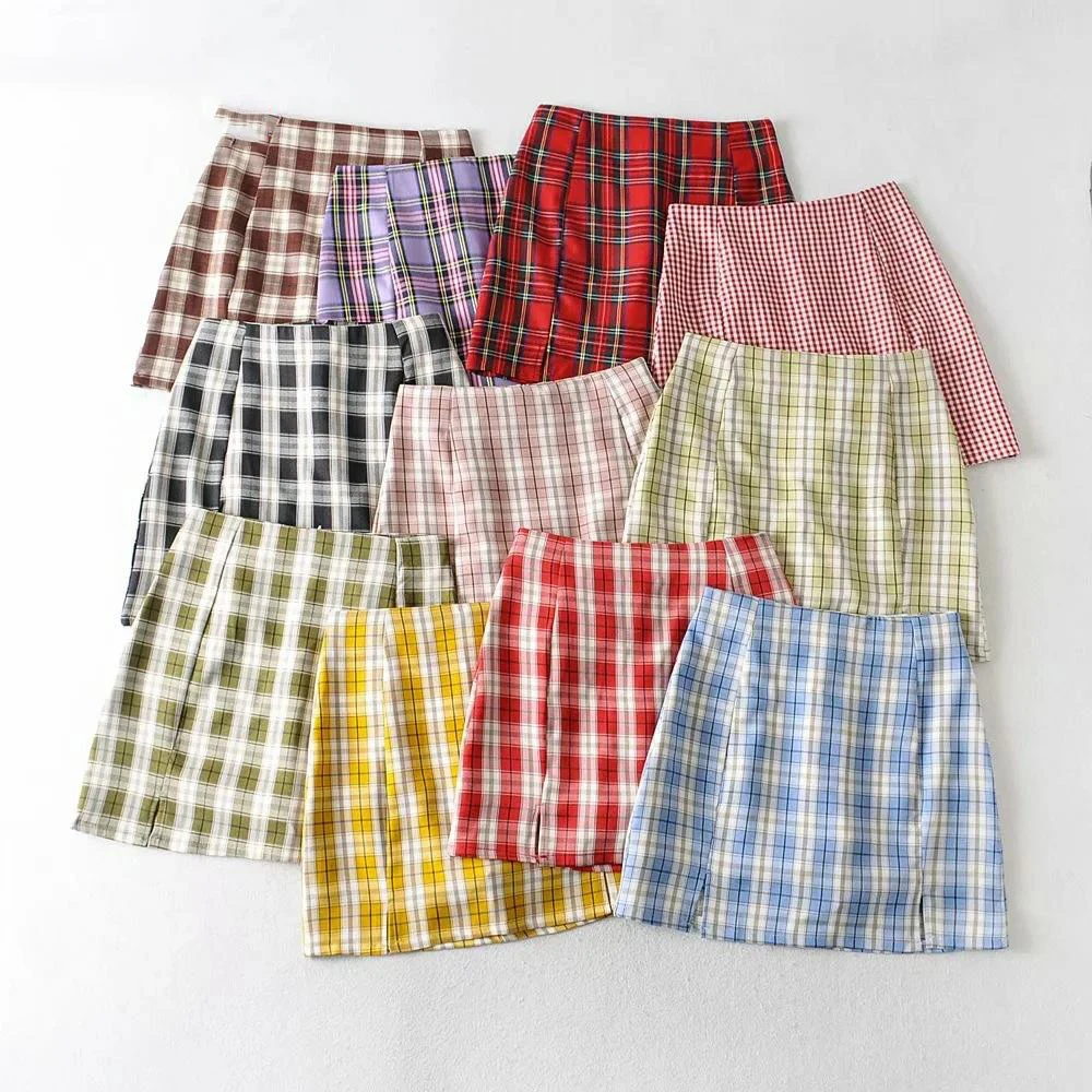 

summer's high waisted plaid print wrap skirt fashion complet jupe mini droite skirt saia falda de mujer elasticas estampadas, Customized color