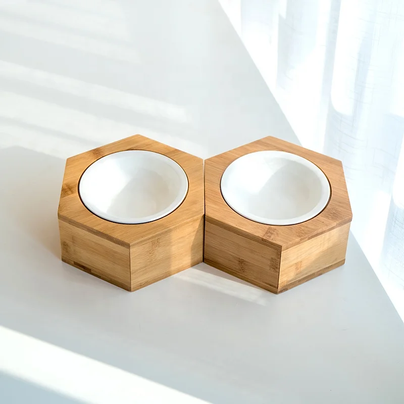 

Manufacturer wholesale ceramic pet cat dog bowl with wooden frame