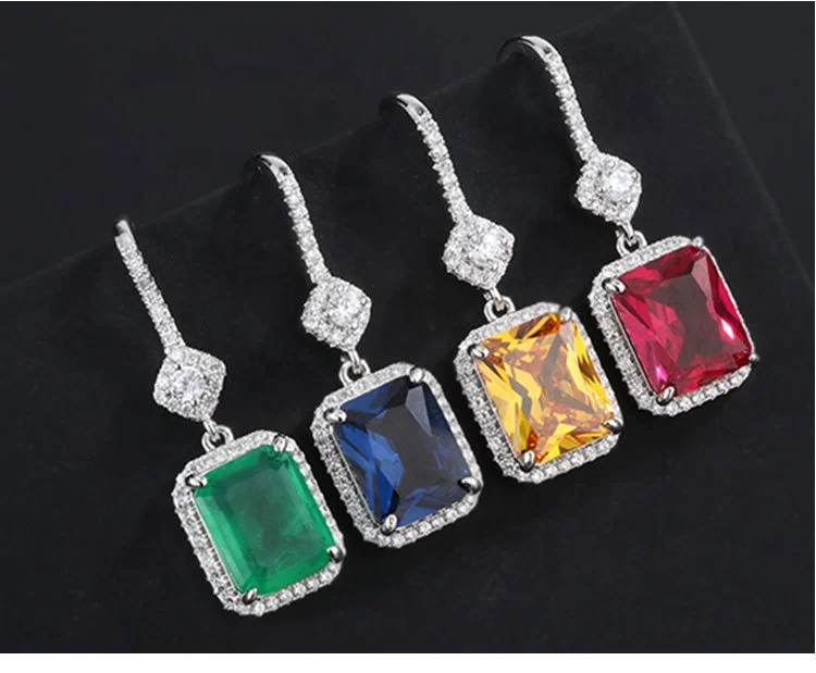 

Luxury jewelry accessory cubic zircon geometry vintage gem drop earrings for women, Picture shows