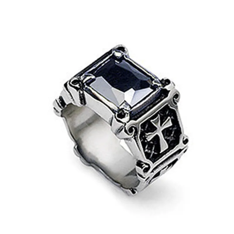 

Hot sale high quality retro black gemstone European and American exaggerated cross ring titanium steel ring, As picture show