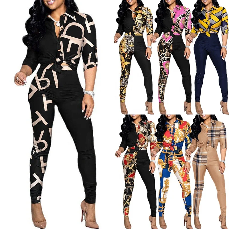 

Yinien new women fall set clothes printing long sleeve shirt two piece set women clothing 2022