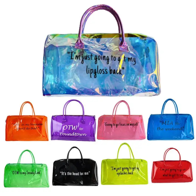 

Large Clear-duffle-bag Hologram Pvc Weekender Womens Weekend Bag Plain Waterproof Transparent Neon Overnight Duffle Bags