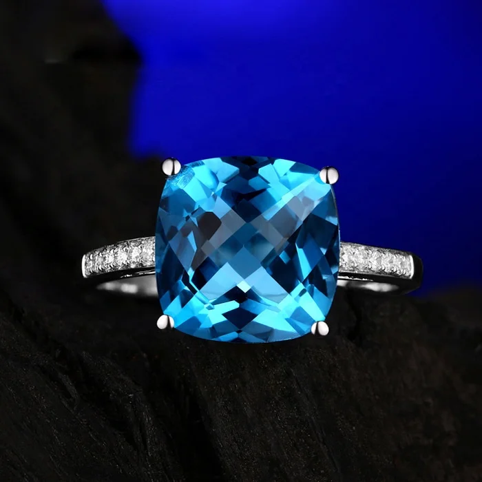 

Fashion sea blue stone high-end open ring female fashion jewelry simple square ring wedding party rings for women, Picture shows