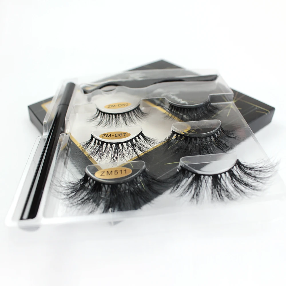 

Lash manufacturer wholesale customized packing 100% mink lash with simple kit cardboard, Black