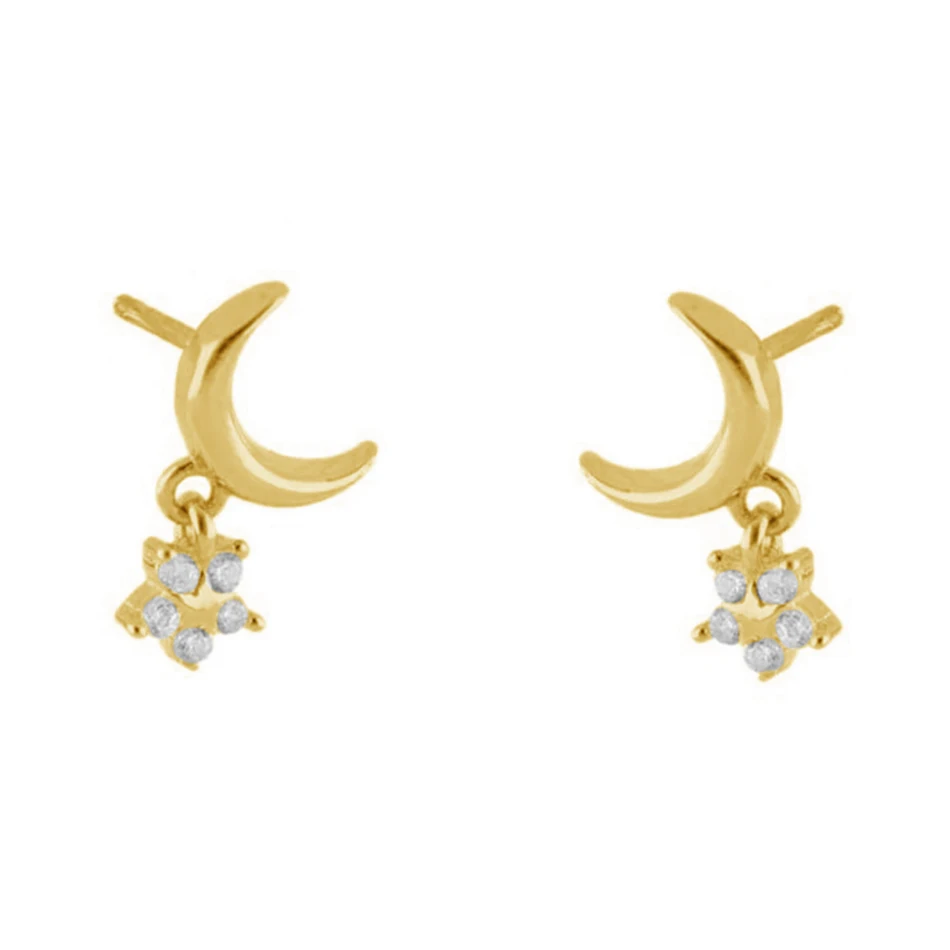 

18k gold plated luxury jewelry unique 925 sterling silver high polish simple style moon and star stud earrings for women