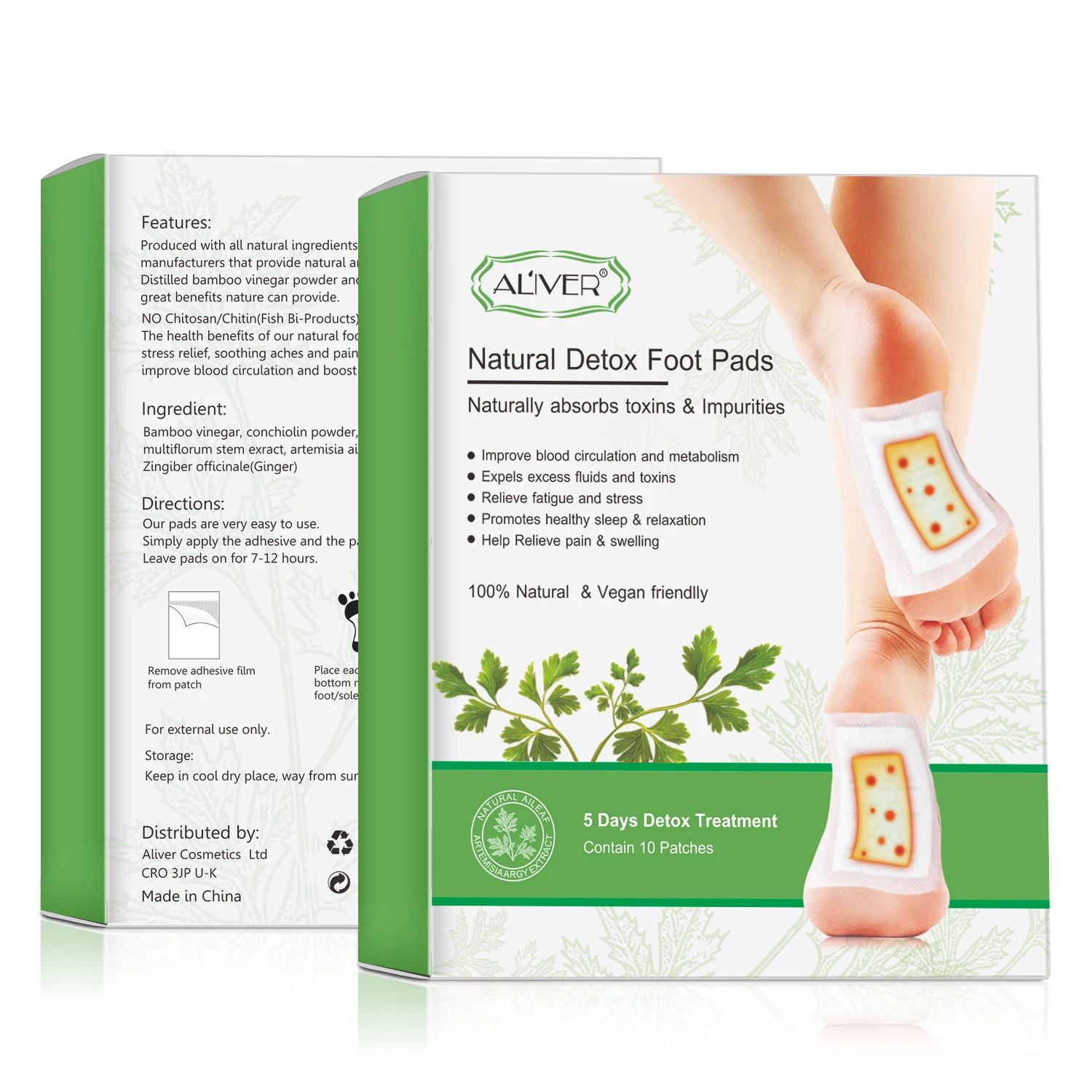 

ALIVER relax body relieve fatigue deep sleep foot care patchesdeep cleansing herbal wormwood ginger detox foot patch