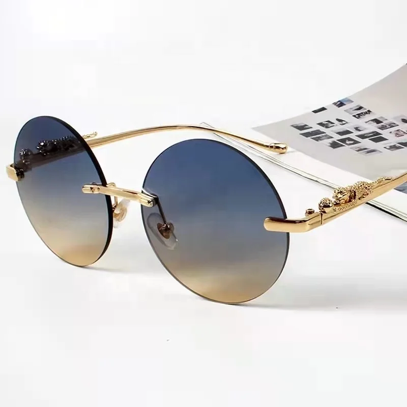 

Unique Luxury Brand Leopard Leg Sunglasses For Men New Vintage Alloy Rimless Round Pilot Sun Glasses Women Gradient Eyewear, Multi-colored