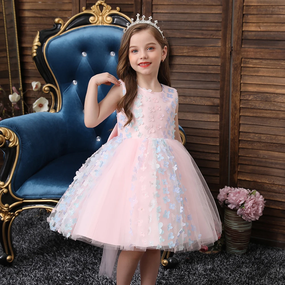 Pink Exquisite Crew Neck Flower Girl Party Dresses For Kids Lovely ...